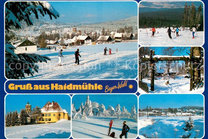 Haidmuehle Winterlandschaft Bayerischer Wald Skipiste Ortsansicht mit Kirche