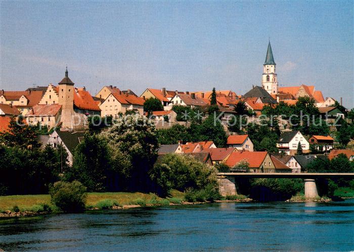 Nabburg Blick ueber die Naab zur Stadt