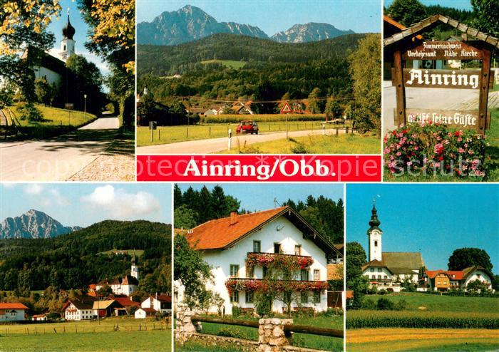 Ainring Ansicht mit Kirche Landschaft Alpen