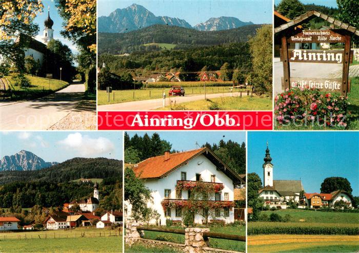 Ainring Ansicht mit Kirche Landschaft Alpen