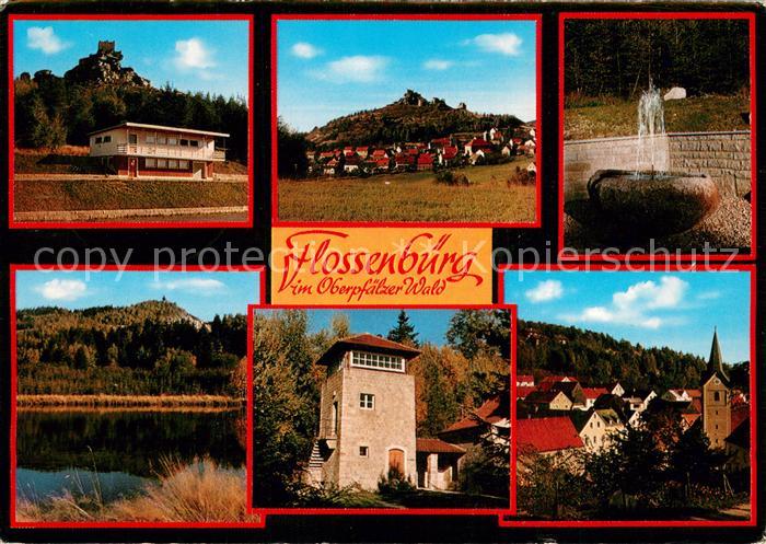 Flossenbuerg Teilansichten Brunnen Kirche Turm Partie am Wasser