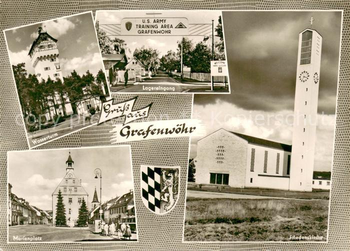Grafenwoehr Wasserturm Truppenuebungsplatz Lagereingang Friedenskirche Marienpla