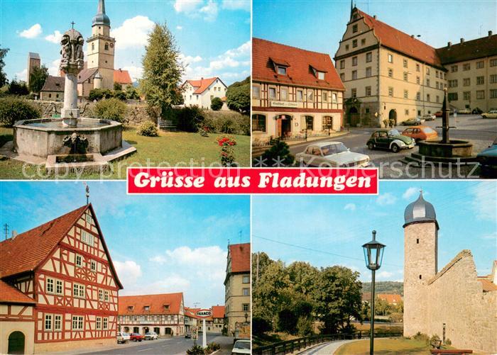 Fladungen Brunnen Kirche Marktplatz Fachwerkhaus Stadtmauer Turm