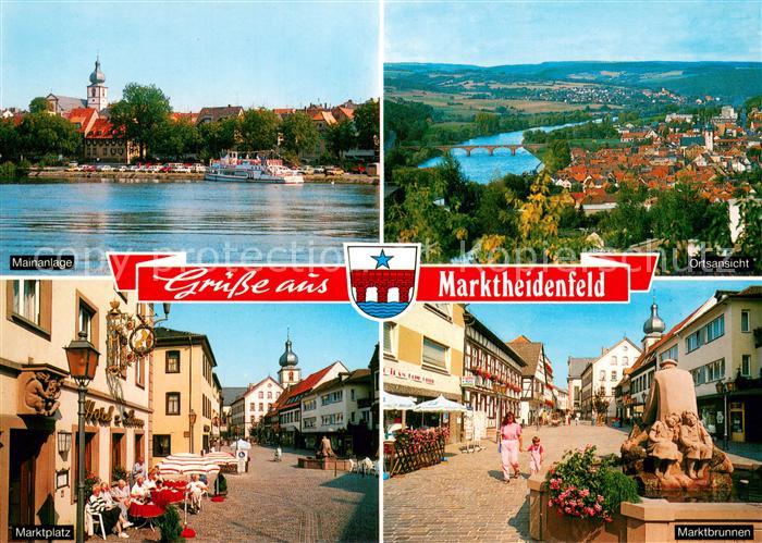 Marktheidenfeld Mainanlage Ortspanorama Marktbrunnen Marktplatz StrassenCafe