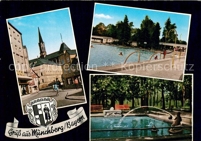 Muenchberg Oberfranken Motiv Stadtzentrum Kirchturm Freibad Parkanlagen Teich