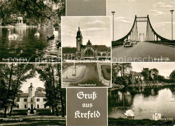 Krefeld Rhein Partie im Stadtwald Hauptbahnhof Rheinbruecke Jugendherberge Burg