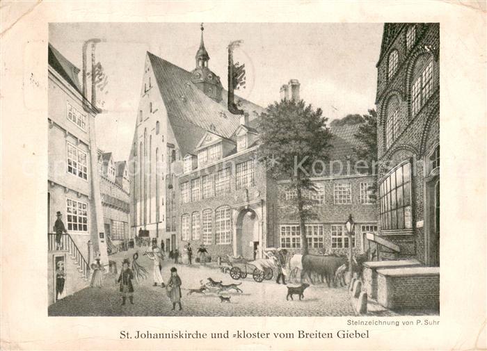HAMBURG  CITY St. Johanniskirche u. -kloster v. Breiten Giebel Steinzeichnung P.