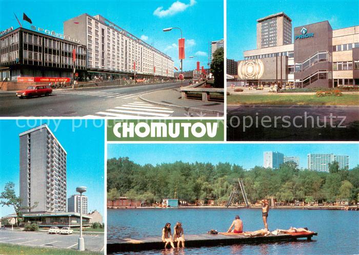 Chomutov CZ Ulice Rijnove revoluce Prior Vyskovy dum VTZ s restauraci Merkur Kam