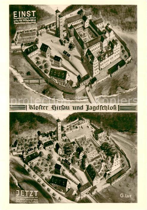 Hirsau Kloster Hirsau und Jagschloss einst und heute aus der Vogelperspektive