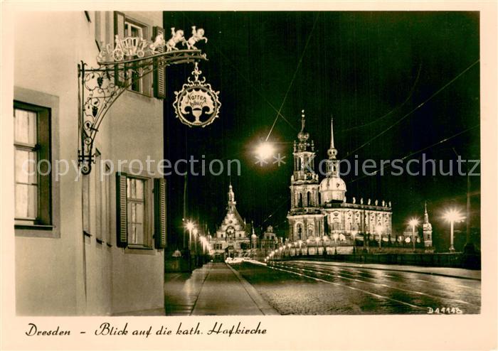 DRESDEN Elbe Kath. Hofkirche bei Nacht