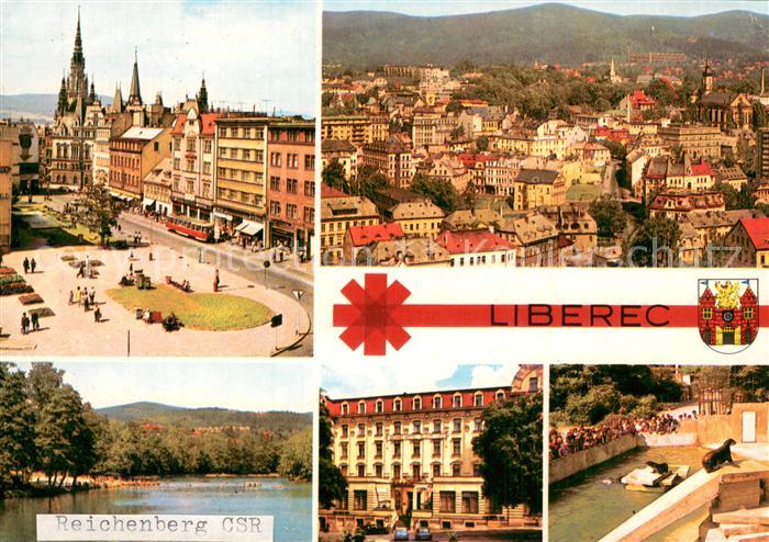 Liberec Reichenberg Saldovo namesti s radnici Pohled na cast mesta ad Jihu Koupa