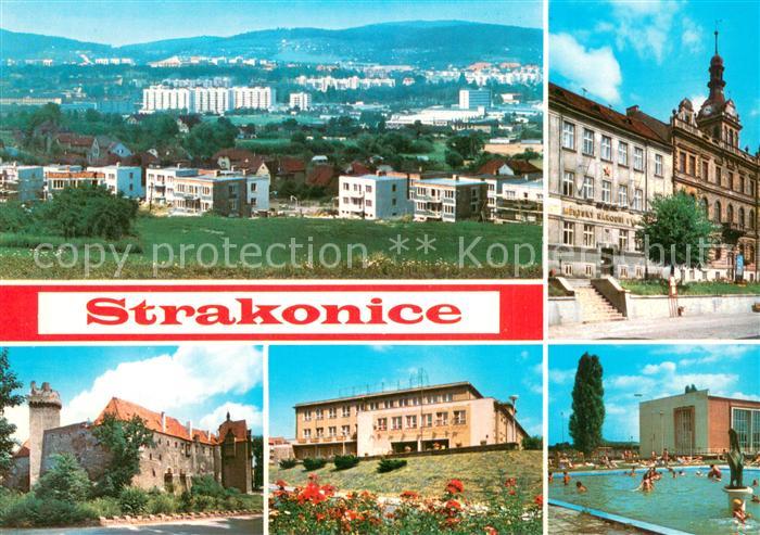 Strakonice Strakonitz Celkovy pohled MNV Hrad Kult dum Plavecky stadion