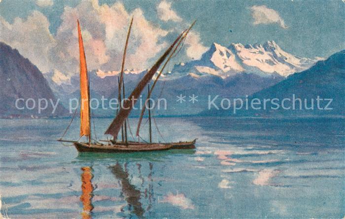 Kuenstlerkarte Paolo Kutscha Die Schweiz Genfer See (Dens du Midi)