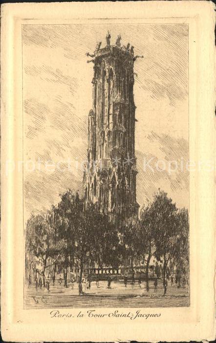 Paris Tour Saint Jacques Kuenstlerkarte