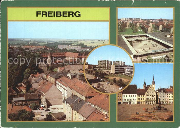 Freiberg Sachsen Panorama Schloss Freudenstein Wasserberg Hochhaeuser Obermarkt