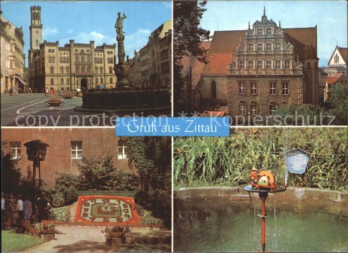 Zittau Platz der Jugend Heftergiebel Blumenuhr Glockenturm Schleifermaennchen