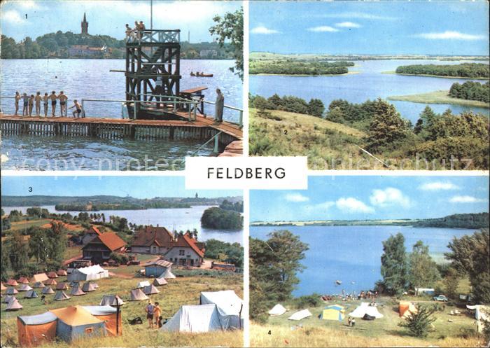 Feldberg Mecklenburg Badeanstalt Blick vom Hauptmanns und Huettenberg Zeltplatz