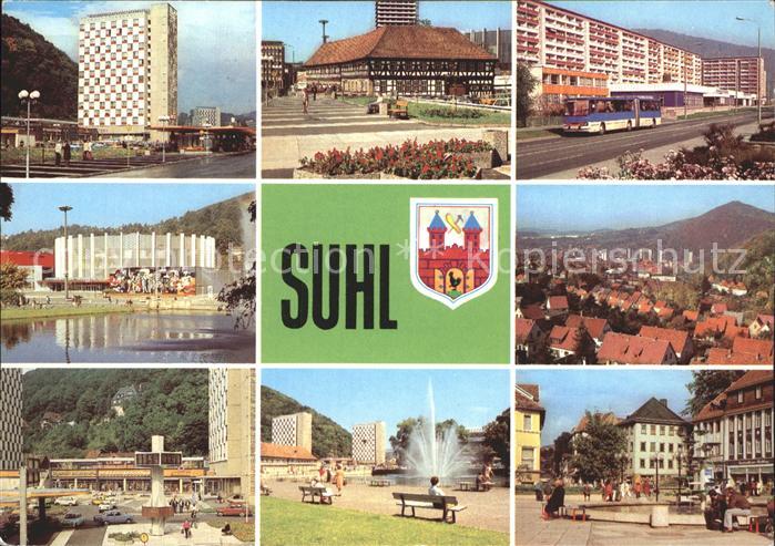 Suhl Thueringer Wald Hochhaus Waffenmuseu Strasse der DSF Stadthalle Doellbergbl