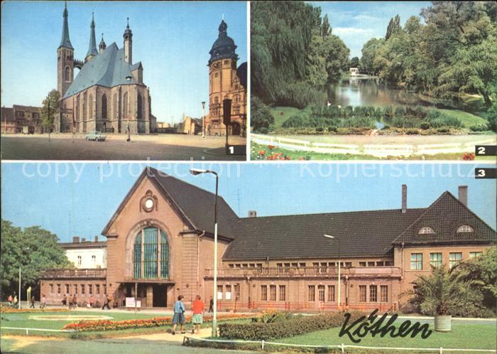 Koethen Anhalt marktplatz St Jakobskirche Rathaus Hubertusteich Bahnhof