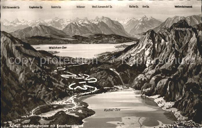 Kochel See mit Walchensee und Kesselbergstrasse