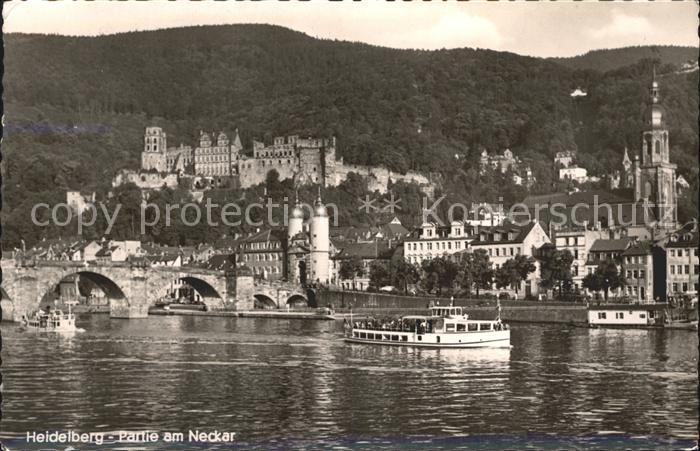 Heidelberg Neckar Schloss Kirche Bruecke Fahrgastschiff