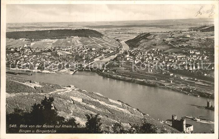 Bingen Rhein mit Bingerbrueck Blick von der Rossel
