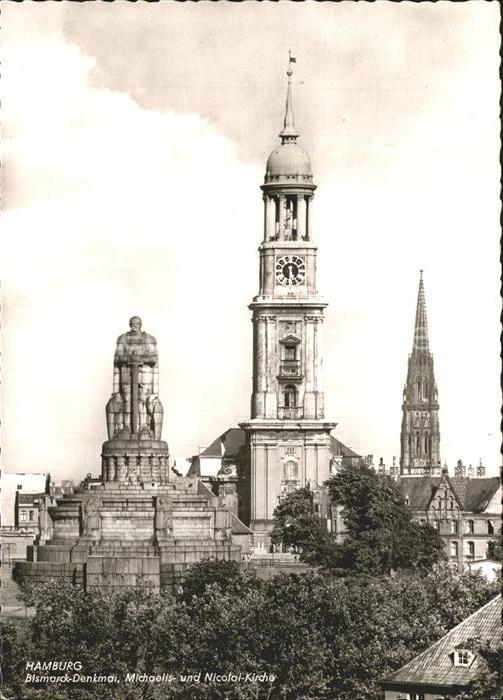 HAMBURG CITY Bismarck Denkmal Michaelis und Nicolai Kirche