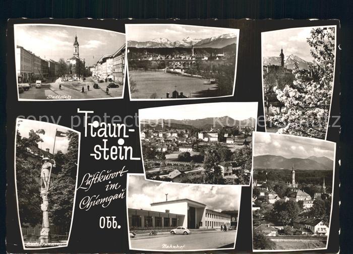 Traunstein Oberbayern Stadtplatz Bahnhof Lindebrunnen Baumbluete Teilansichten