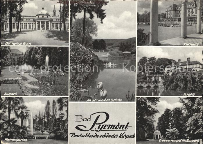 Bad Pyrmont Der hyllige Born Kurhaus Kurpark Weisse Bruecke Schloss Palmengarten