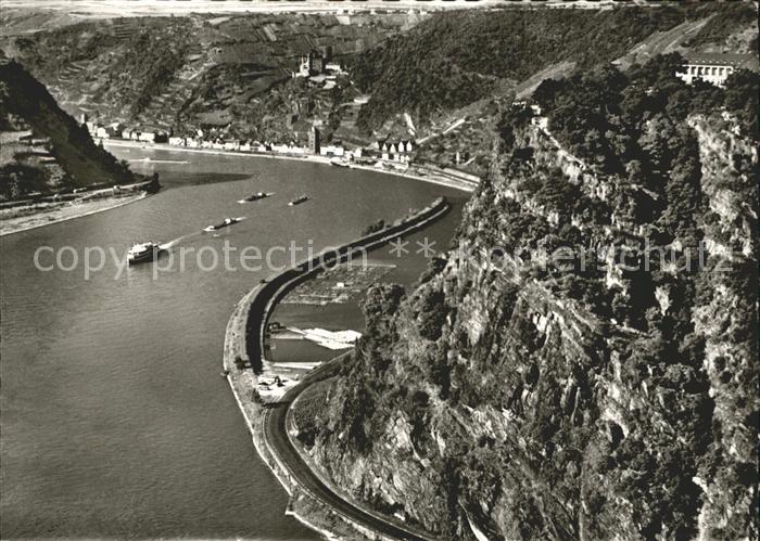 St Goarshausen mit Loreley und Burg Katz Fliegeraufnahme