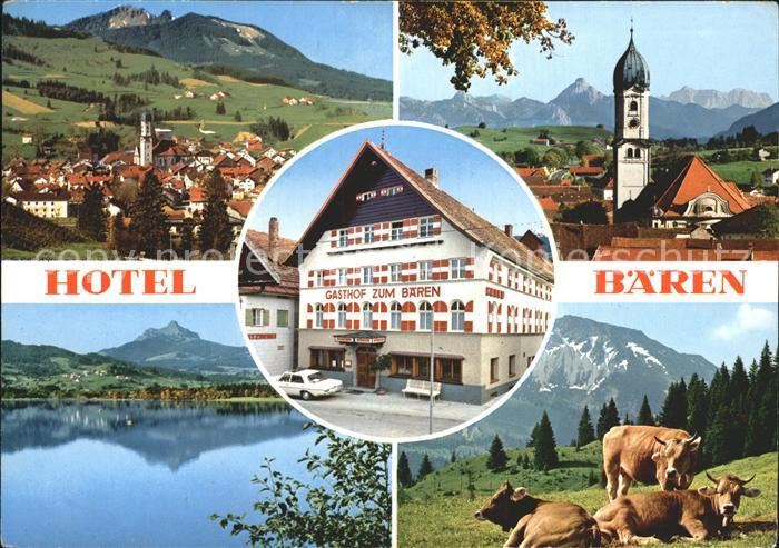 Nesselwang Allgaeu Bayern Totalansicht Kirche See Kuehe Hotel Gasthof zum Baere