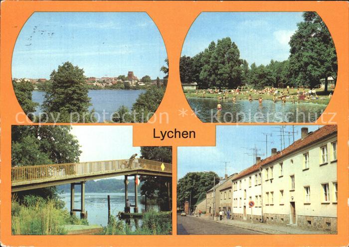 Lychen Stadtsee Strandbad am Gr Lychensee Fussgaengerbruecke Fuerstenberger Str