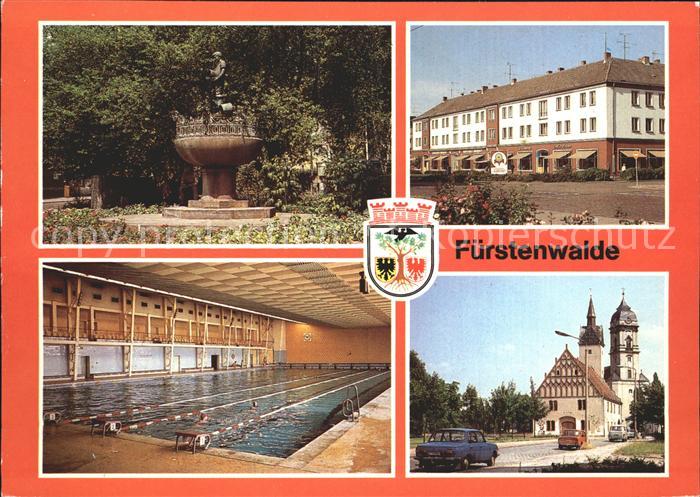 Fuerstenwalde Spree Grassnick Brunnen Muehlenstr Spree Schwimmhalle Rathaus und