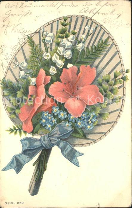 Faecher Mode Fan Eventail Abanico Ventaglio-- Maigloeckchen Lilien Vergissmeinni