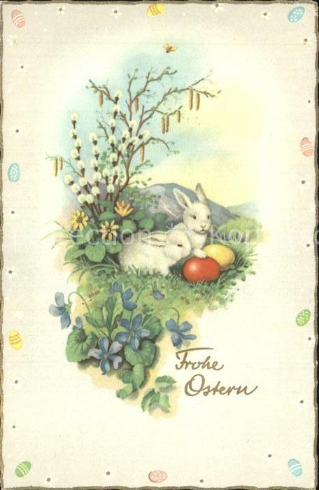 Ostern Easter Paques Hasen Veilchen Ostereier Weidenkaetzchen