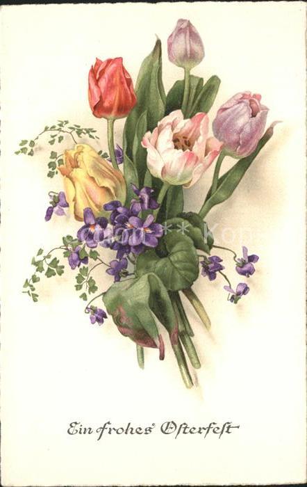 Ostern Easter Paques Veilchen Tulpen Litho