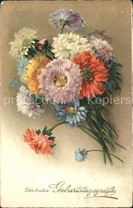 Geburtstag Dahlien Litho