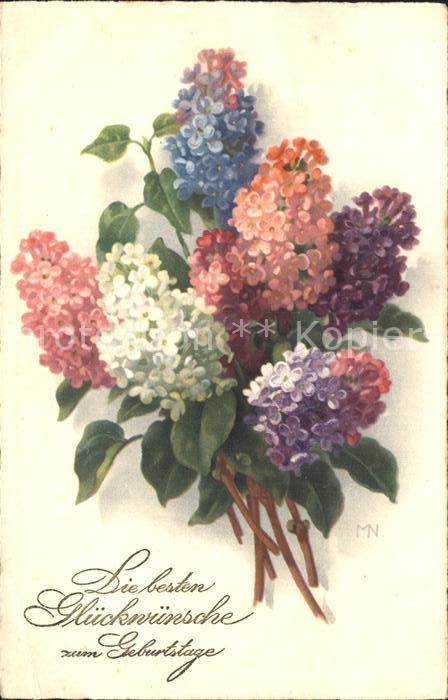 Geburtstag Flieder Litho