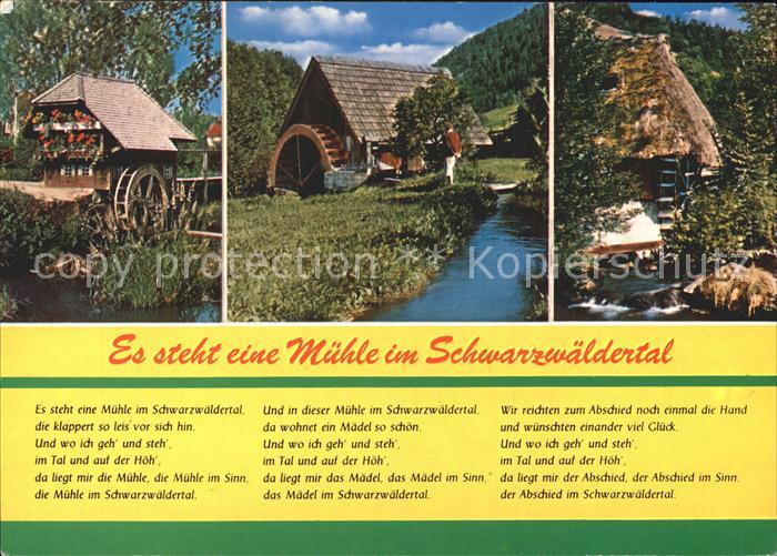 Liederkarte Es steht eine Muehle im Schwarzwaeldertal