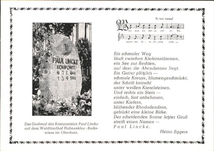 Komponist Paul Lincke Grabmal Waldfriedhof Hahnenklee-Bockswiese