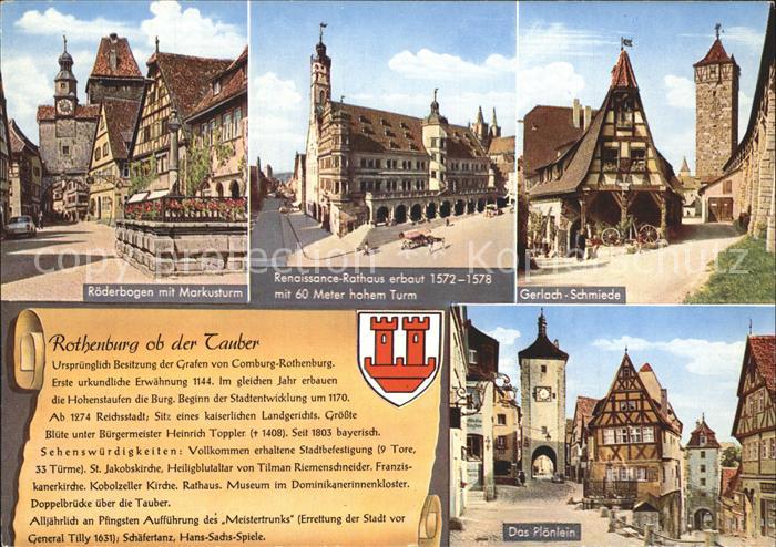 Rothenburg Tauber Roederbogen mit Markusturm Rathaus Gerlach-Schmiede Ploenlein