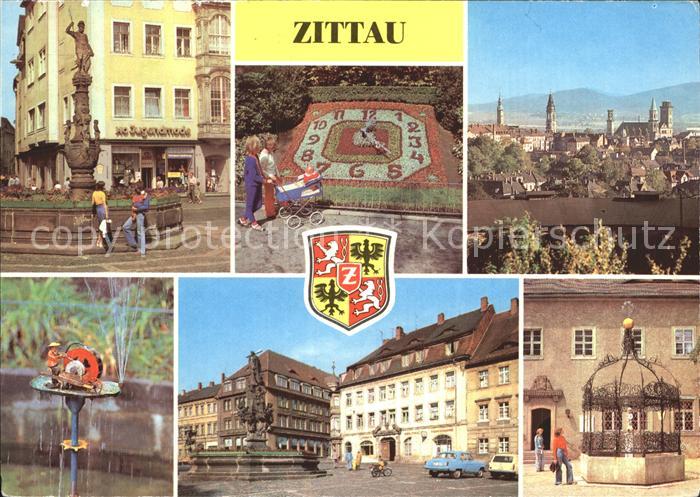 Zittau Rolandbrunnen Blumenuhr Schleifermaennchen Stadtmuseum