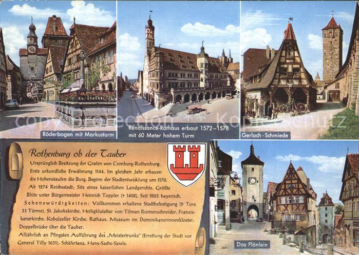 Rothenburg Tauber Gerlach Schmiede Roederbogen mit Markusturm Ploenlein