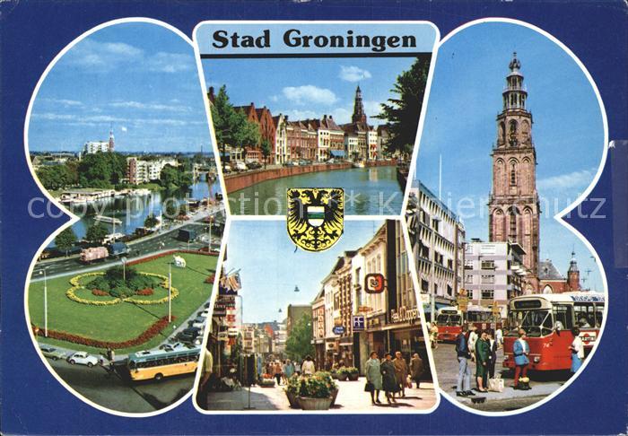 Groningen Kirche Partie am Fluss Fussgaengerzone