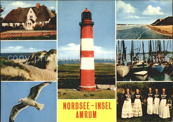 Amrum Leuchtturm Hafen Strand Tracht Reetdachhaus