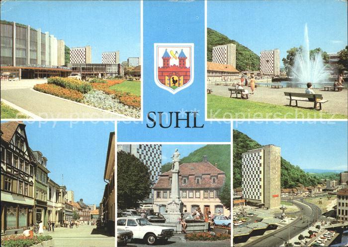 Suhl Thueringer Wald Waffenmuseum Hochhaeuser Steinweg Waffenschmiedbrunnen