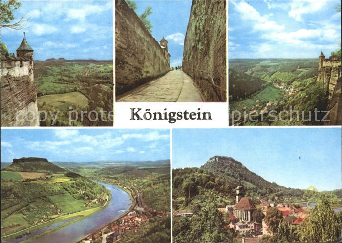 Koenigstein Saechsische Schweiz Festungsaufgang Bielatal Elbe und Lilienstein