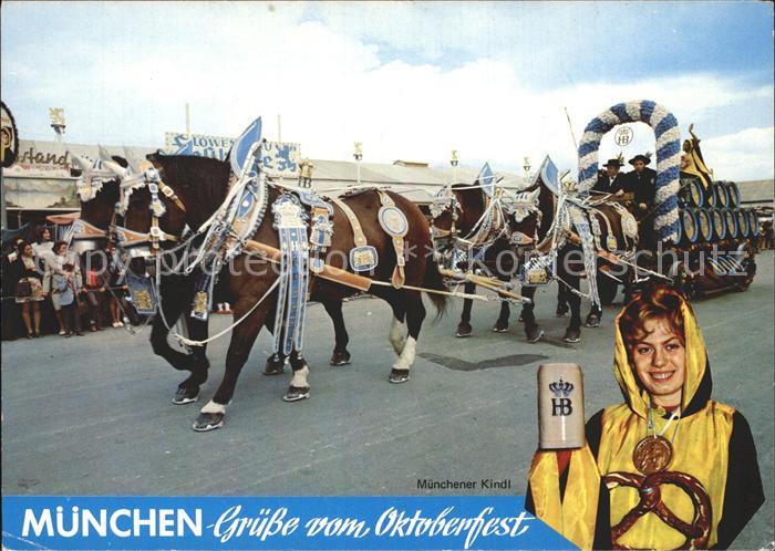Oktoberfest Muenchen Festwagen-Pferdegespann Muenchner Kindl