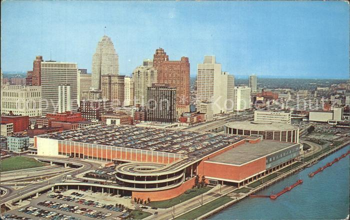 Detroit Michigan Fliegeraufnahme Detroit Civic Center Skyline