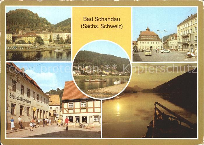 Bad Schandau Teilansicht Markt Poststr Dampferanlegestelle Elbe Abendstimmung